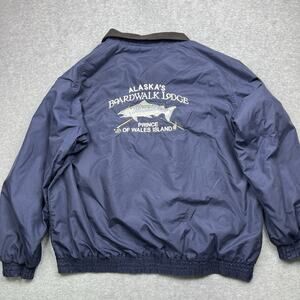 Harriton Full Zip Fleece Lined Windbreaker Jacket Navy Men’s XL Back Embroidered